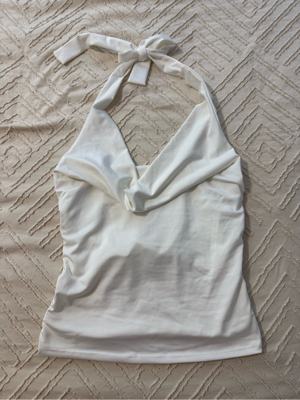 White Halter Cowl Neck Women's Top
